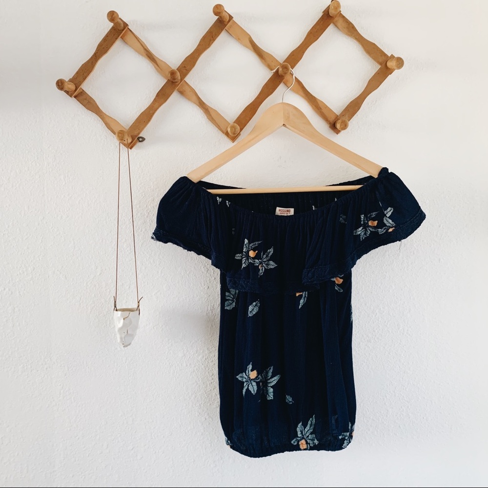 Mossimo Target Blue Off the Shoulder Floral Top